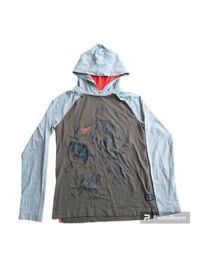 TONY Hawk Boys Large (10-12) Long Sleeved Grey/Army Green Dinosaur Shirt Hoodie